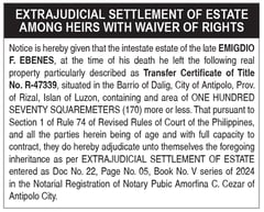 Extrajudicial Settlement of Estate Among Heirs with Waiver of Rights - Emigdio F. Ebenes